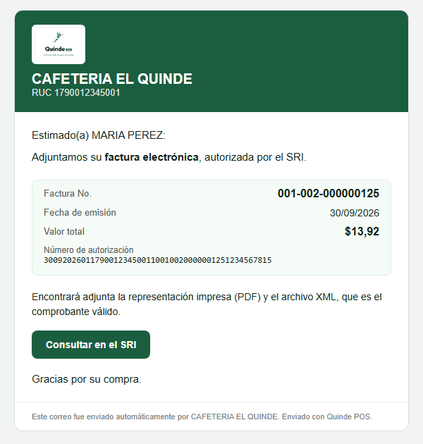 Correo con la factura enviado al cliente